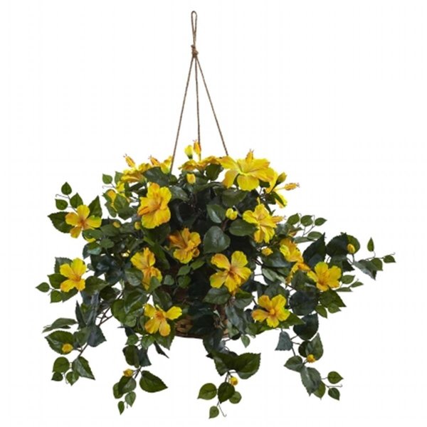 Nearly Natural Hibiscus Hanging Basket - Yellow 6866-YL